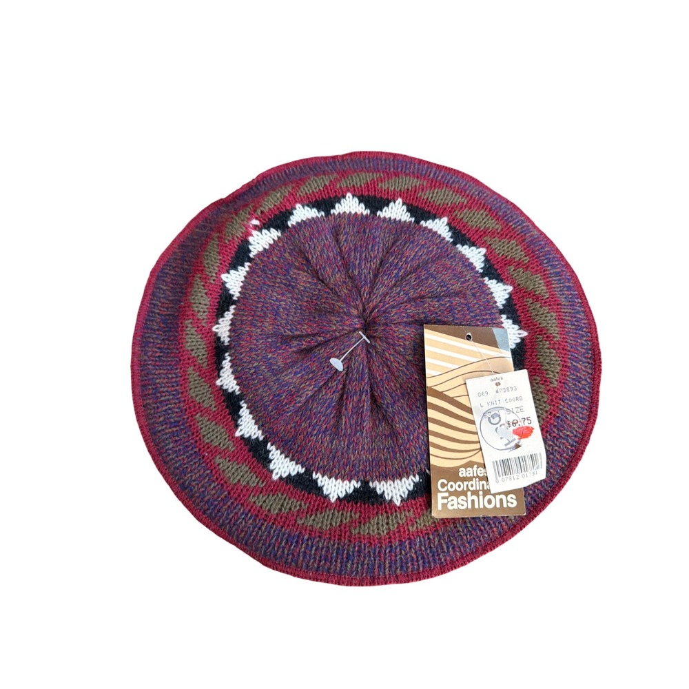 Vintage Everitt Deadstock Knit Beret Retro Boho Eclectic Indie Geometric Hat NWT